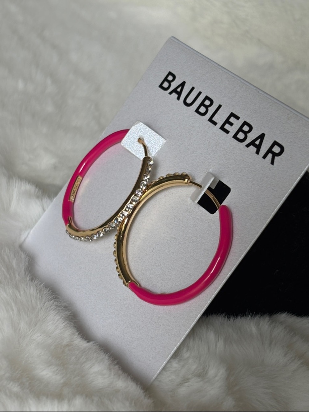 BaubleBar Hot Pink Acrylic & Gold Crystal Hoop Earrings